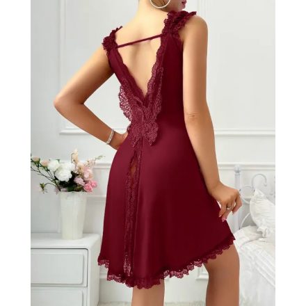 V Neck Contrast Lace Eyelet Embroidery Babydolls Sexy Backless Slit Sleep Dress