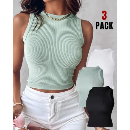 3 Piece Crewneck Racerback Ribbed Tank Tops Summer Basic Sleeveless Slim Fit Rib-knit Crop Tops