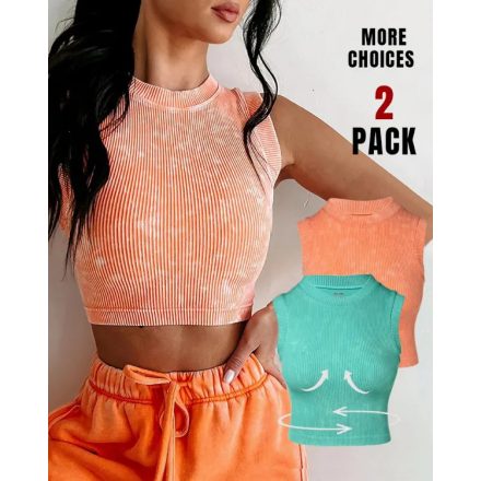 2-Pack Washed Seamless Sleeveless Rib-Knit Crop Top